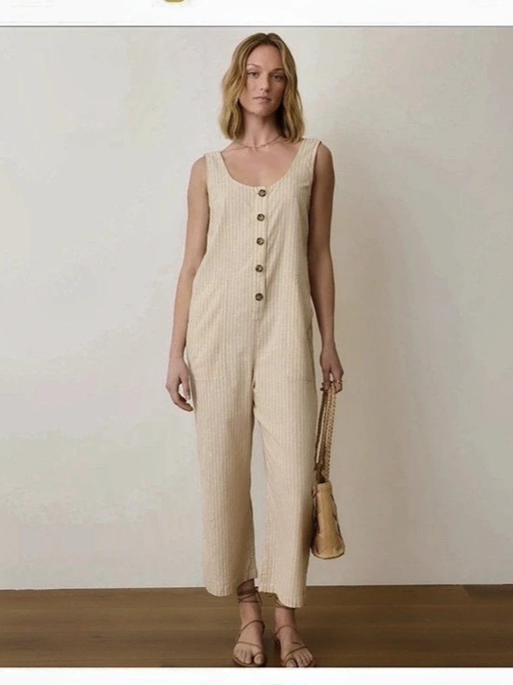 Marine Layer Sydney Beach Jumpsuit Striped Jumpsuit in Beige & White XS - Picture 5 of 16